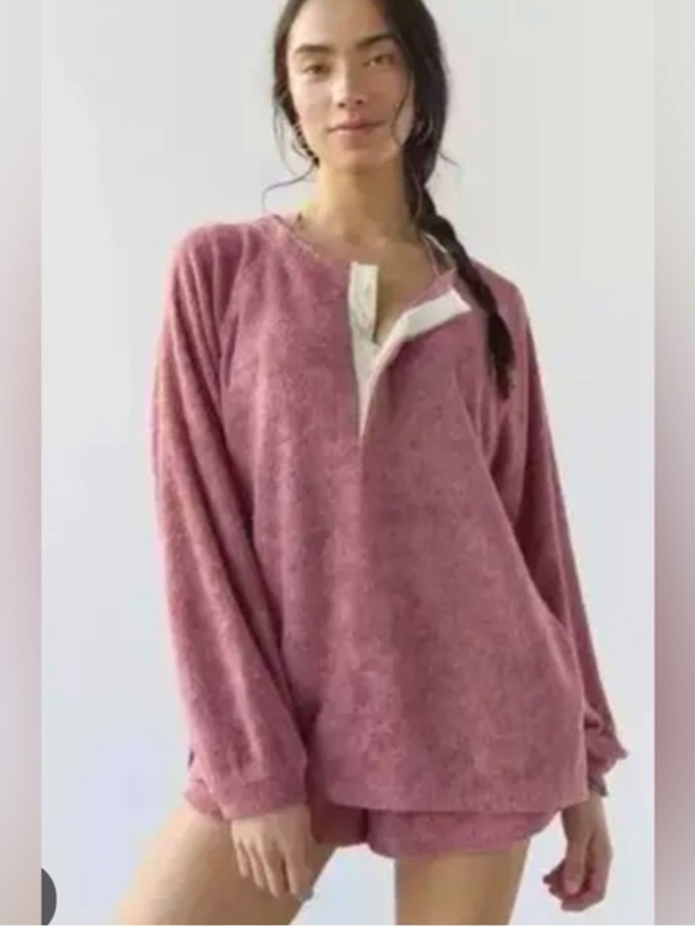 Urban Outfitters Dusty Rose Henley Sweatshirt